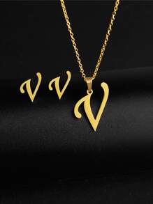 3 Stücke Campus Stil Damen Halskette Ohrringe 26 Schmuck Set Geeignet für Geschenk Party Verwenden