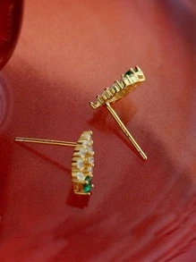 1對優雅復古s925純銀綠寶石方形耳環水滴耳環鍍金女士禮物 - 金色 - 查看 6