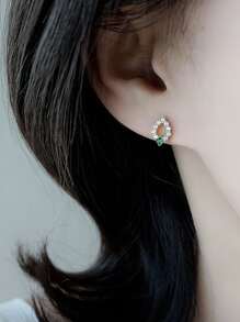 1對優雅復古s925純銀綠寶石方形耳環水滴耳環鍍金女士禮物 - 金色 - 查看 2