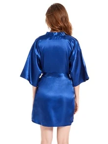 1件仿羊毛絲質束腰浴衣 - 藍色 - 查看 4