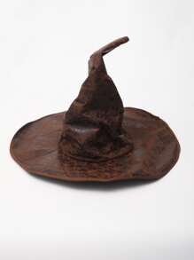 1入組復古人造皮革尖頭皺紋女巫寬邊帽適合萬聖節化裝舞會、學校主題派對、主題派對 - 咖啡棕 - 查看 2