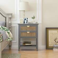 2 Drawer Side table,Naturel Rattan,End table,Suitable for bedroom, living room, study - Xám - Xem 1