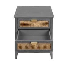 2 Drawer Side table,Naturel Rattan,End table,Suitable for bedroom, living room, study - Xám - Xem 4