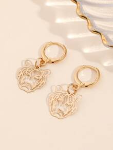 時尚簡約風鏤空老虎形狀吊墜耳環 - 金色 - 查看 3