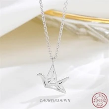 OMID 1入組S925純銀時髦摺紙仙鶴吊墜項鍊,合適的適用於女性日常穿著 - 項鍊 - 查看 1