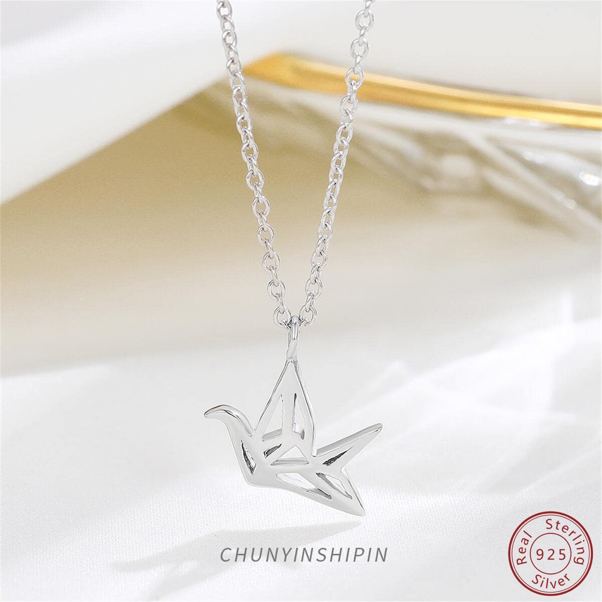 OMID 1入組S925純銀時髦摺紙仙鶴吊墜項鍊,合適的適用於女性日常穿著 - 項鍊 - 查看 1