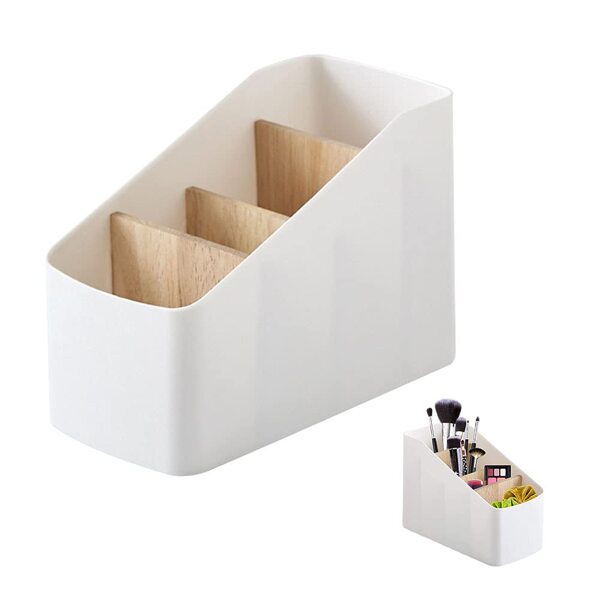 Caja De Almacenamiento De Escritorio Multifuncional para Control Remoto, Organizador para El Hogar Y La Oficina con Estantes De Bambú Desmontables Y Diseño De Escalera De Mano, Blanco