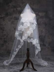 1pc Bridal Wedding Veil, Long Lace Simple Style Bride Face Veil Valentine's Day Valentines