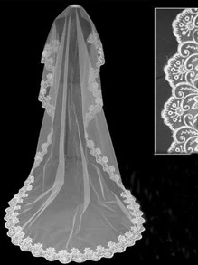 1pc Bridal Wedding Veil, Long Lace Simple Style Bride Face Veil Valentine's Day Valentines