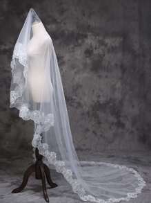 1pc Bridal Wedding Veil, Long Lace Simple Style Bride Face Veil Valentine's Day Valentines