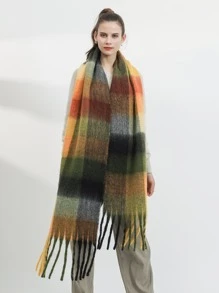 1 件女士多色格子温暖时尚围巾，百搭，适合冬季秋季日常使用 - 彩色 - 查看 1