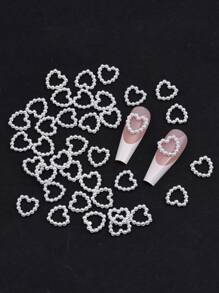 100颗/包 镂空心形珠子 美甲饰品 白色 粉色 紫色 圆形 平底 3D 美甲装饰 DIY 美甲配件 美甲用品 - 白色 - 查看 3