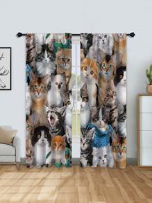 2pcs/Set Cat Printed Blackout Curtains