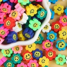 50 Cái/gói 10 Mm Nhiều Màu Hoa Hướng Dương & Mặt Cười Họa Tiết Gốm Mềm Hạt Đất Sét - Nhiều màu - Xem 1