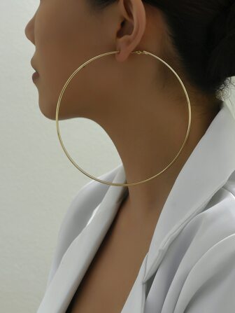 CAMBRIAN 1 Par De Pendientes Circulares Grandes Simples Y Exagerados Con Diámetros De 12 Cm; Estilo De Personalidad Que Combina Con Todos Los Trajes, Lisonjea Tu Rostro, En Accesorios De Pendientes De Aleación Tono Dorado