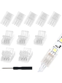 10 LED Light Strip Connectors, 3-Pin, Gapless, Solderless, Pair To Line Quick Connectors, Universal For 10mm Waterproof And Non Waterproof WS2811 WS2812B LED Light Strips - White - View 1