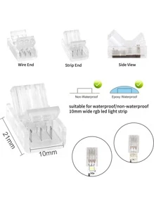 10 LED Light Strip Connectors, 3-Pin, Gapless, Solderless, Pair To Line Quick Connectors, Universal For 10mm Waterproof And Non Waterproof WS2811 WS2812B LED Light Strips - White - View 6