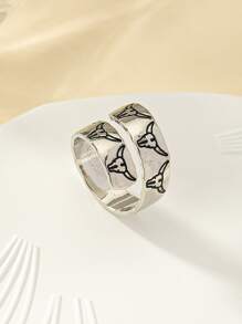 1 Miếng Châu Âu và Châu Mỹ Retro Phong cách phương Tây Hợp kim Mở Nhẫn Với Đầu bò Thiết kế Đối với phụ nữ , Mỗi ngày Mặc - Màu Bạc Cổ - Xem 2