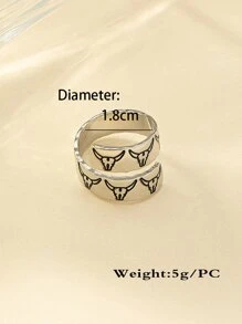 1 Miếng Châu Âu và Châu Mỹ Retro Phong cách phương Tây Hợp kim Mở Nhẫn Với Đầu bò Thiết kế Đối với phụ nữ , Mỗi ngày Mặc - Màu Bạc Cổ - Xem 3