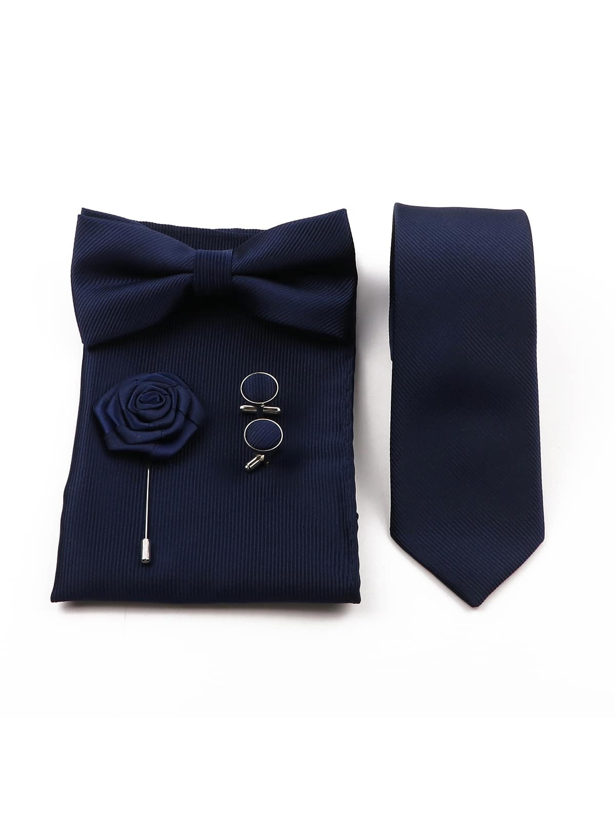 ZONFAZ 5-Piece Men Classic Business Solid Color Tie & Bow Tie & Pocket Square & Cufflinks & Boutonniere Combo Set, Suitable For Wedding Celebration And Daily Suit Outfit Casual Valentine Day ValentinesMen Necktie