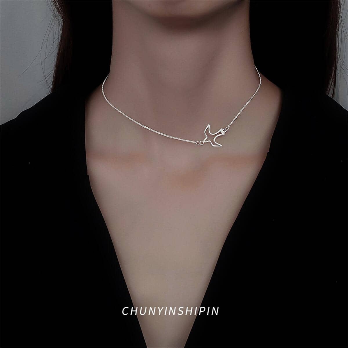 OMID 1 chiếc vòng cổ hình chim bằng bạc S925 cao cấp, kiểu dáng thời trang, có khóa cài cá nhân hóa, phù hợp cho phụ nữ dự tiệc. - vòng cổ - Xem 1