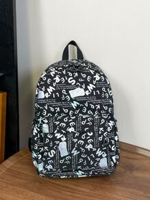 1pc Nylon Large Capacity Graffiti Backpack For Middle School, High School And College Students School Backpack Laptop Backpack Back To School Carry On Backpack Functional - Black - View 1