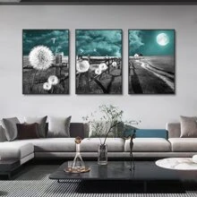 3 piezas en luz de luna de lona Arte de pared , mural arte póster , adecuado para sala de estar dormitorio cuarto de baño Decoración de pared , sin enmarcar - Multicolor - Ver 1