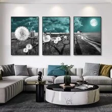 3 piezas en luz de luna de lona Arte de pared , mural arte póster , adecuado para sala de estar dormitorio cuarto de baño Decoración de pared , sin enmarcar - Multicolor - Ver 5