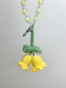Handmade Plush Crochet Lily Flower Pendant Keychain, Bag Charm - Yellow - View 2