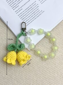 Handmade Plush Crochet Lily Flower Pendant Keychain, Bag Charm - Yellow - View 3