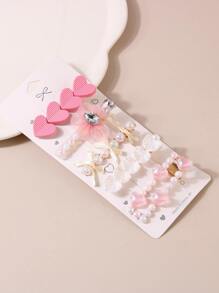 5 件套女士心形蝴蝶结造型仿珍珠边发夹适合日常使用，侧刘海夹可爱情人节爪夹发夹发夹