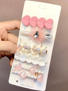 5 件套女士心形蝴蝶结造型仿珍珠边发夹适合日常使用，侧刘海夹可爱情人节爪夹发夹发夹