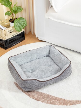 1入組灰色正方形帶加厚款寵物床,適用於小型和中型貓狗,四季通用