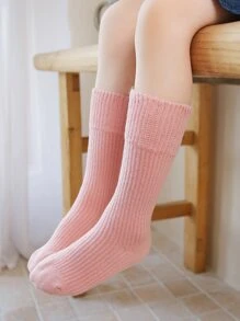 1 双女童粉色条纹宽松口舒适保暖保暖内衬袜子适合秋冬季日常穿着 - 粉色 - 查看 1