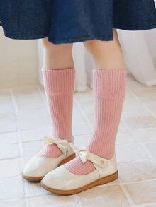 1 双女童粉色条纹宽松口舒适保暖保暖内衬袜子适合秋冬季日常穿着 - 粉色 - 查看 6