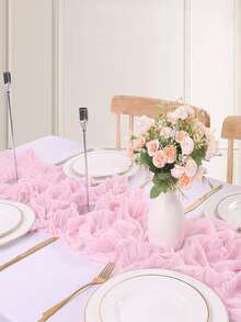 長方桌布,長款起司布波西m亞紗布長方桌布適合婚禮生日假日派對鄉村餐桌裝飾品 - 粉色 - 查看 4