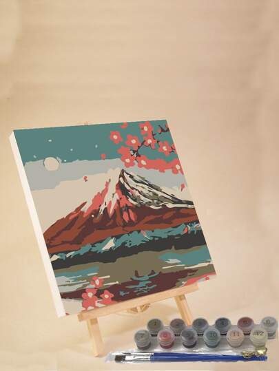 大人初學者數字畫,20 Wx20 L/30 Wx30 L畫布圖畫油畫作品,附2支畫筆和壓克力顏料花卉和景觀