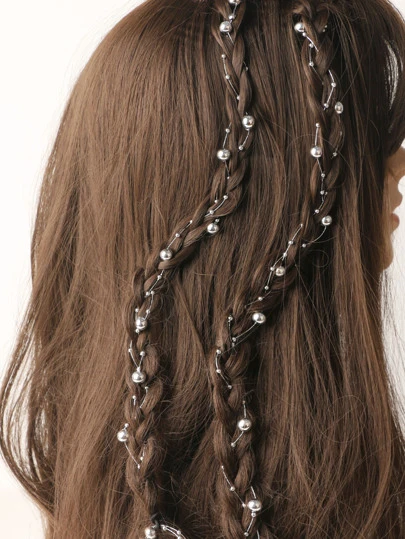 2pcs Silver Faux Pearl Hair Clip Chain Boho Claw Clips Hair Claws Hair Barrettes, School Stuff, Pearl Hair Accessories, Head Accesssories