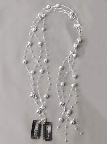 2 chiếc kẹp tóc ngọc trai giả màu bạc kiểu Boho, kẹp tóc càng cua, phụ kiện tóc ngọc trai, phụ kiện đội đầu, ghim cài tóc - Bạc - Xem 2