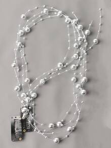 2 chiếc kẹp tóc ngọc trai giả màu bạc kiểu Boho, kẹp tóc càng cua, phụ kiện tóc ngọc trai, phụ kiện đội đầu, ghim cài tóc - Bạc - Xem 3