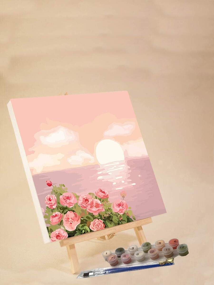 成人初學者數位繪畫,20 Wx20 L/30 Wx30 L 帆布圖片繪畫繪畫,附 2 支畫筆,壓克力顏料花朵和風景