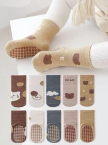 5 雙裝新季嬰幼兒膠點防滑襪子,卡通設計 - 彩色 - 查看 2