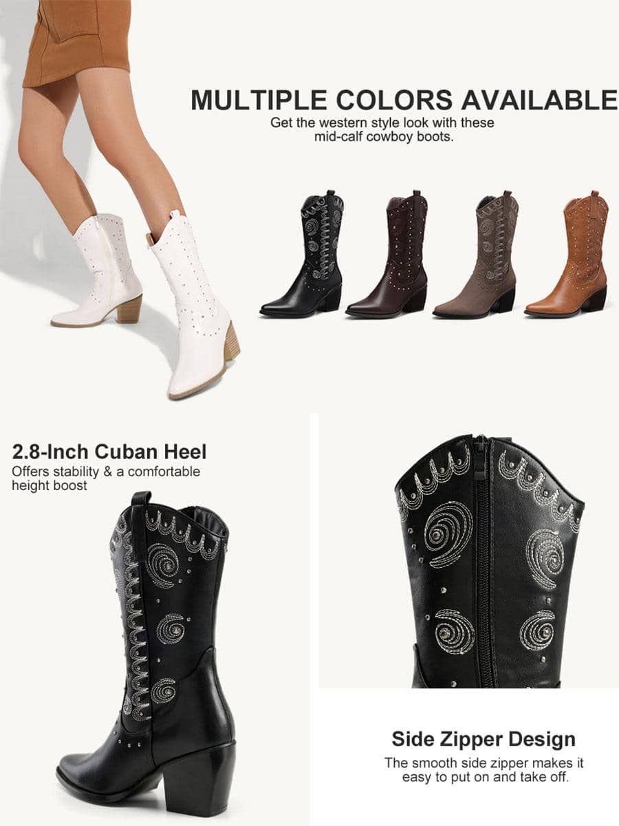 DREAM PAIRS Women's Western Cowboy boots Mid Calf Cowgirl boot Pullon