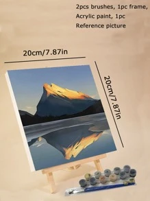 成人入门级数码油画，20x20英寸/30x30英寸画布，包含2支画笔、丙烯颜料、花卉和风景图案 - 灰色 - 查看 3