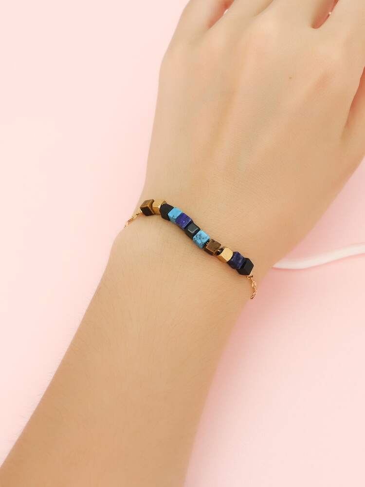 1pc Fashionable Square Link Chain Bracelet Suitable For Men And Women For Daily Wear