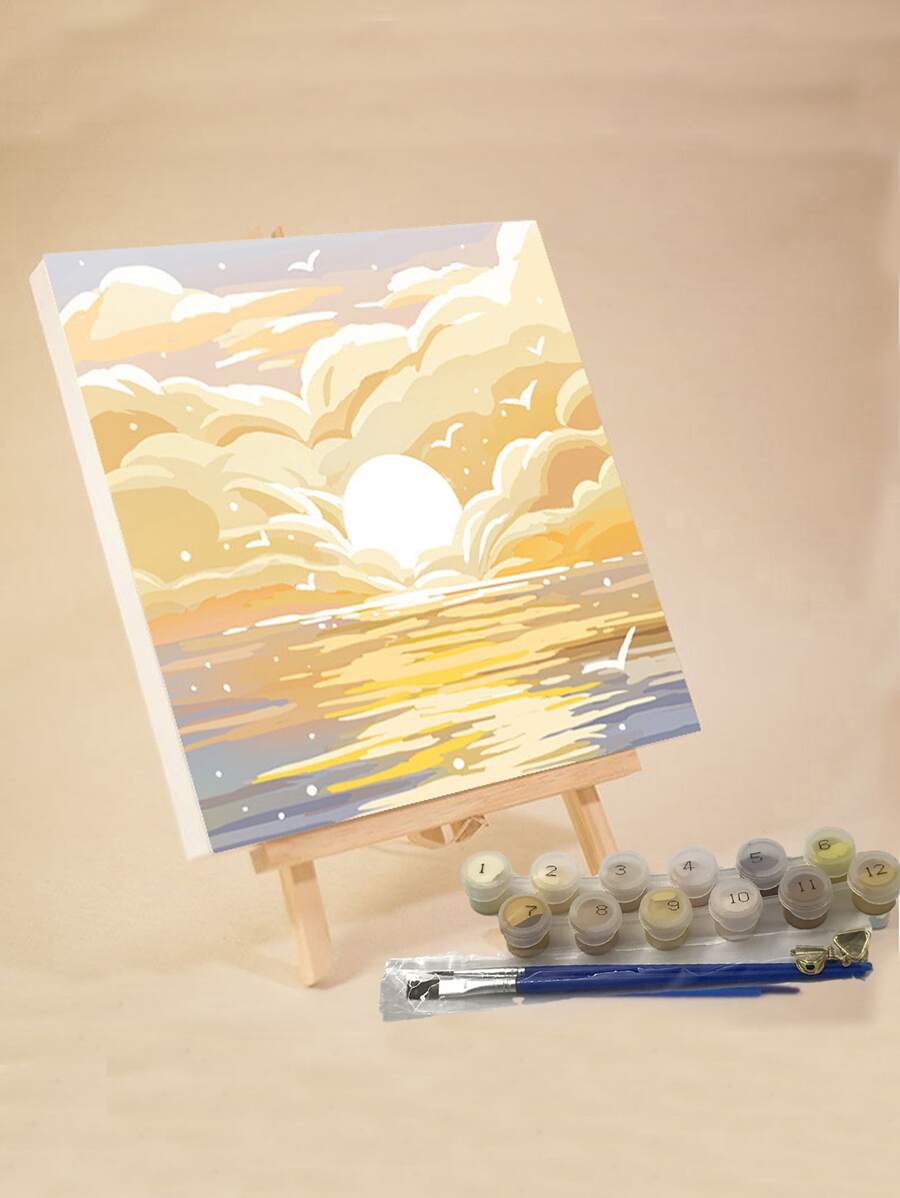 成人入门级数码油画，20英寸x20英寸/30英寸x30英寸画布，包含2支画笔、丙烯颜料、花卉和风景图案