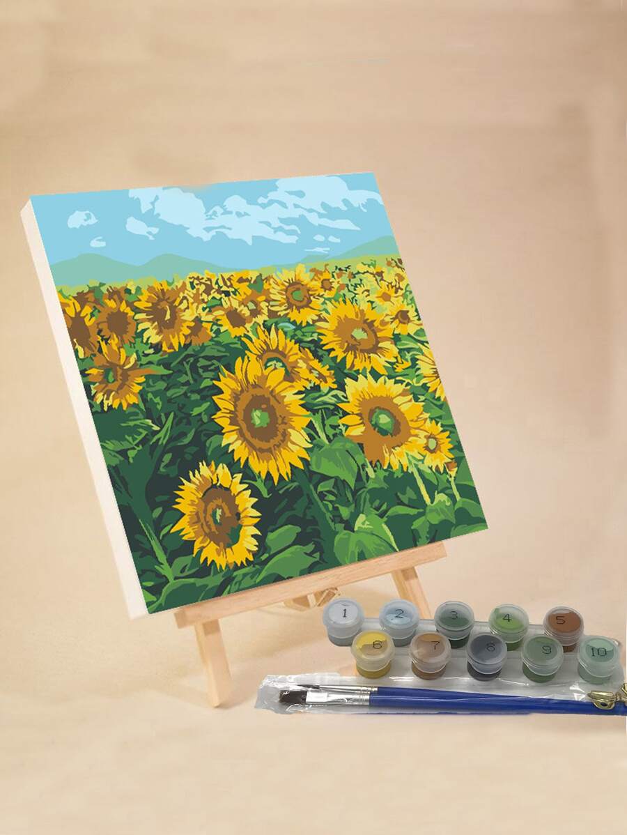 成人入门级数码油画，20英寸x20英寸/30英寸x30英寸画布，包含2支画笔、丙烯颜料、花卉和风景图案