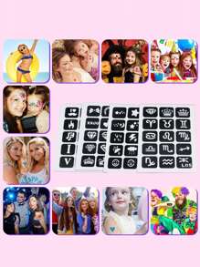 供男女兒童使用DIY閃粉暫時性紋身貼紙套裝，防水易於貼上，採用環保材料，適用於生日禮物、節日禮物或隨機配件。 - 彩色 - 查看 3