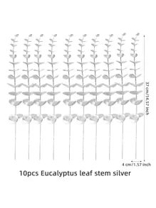 10 件人造桉树叶茎，颜色有绿色、蓝色、银色、金色、酒红色等多种颜色；真实触感，适用于婚礼花束、餐桌摆饰、家居装饰和室内绿植、情人节礼物、返校房间装饰学校用品、假植物
