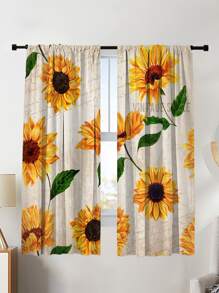 2pcs Sunflower Printed Blackout Curtains